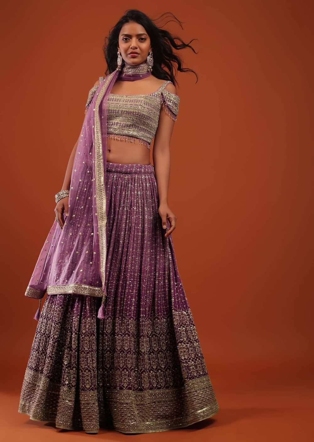 Striking Purple Embroidered Lehenga In Georgette