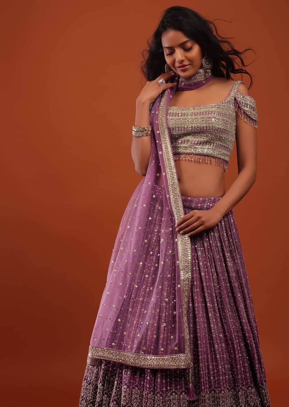 Striking Purple Embroidered Lehenga In Georgette