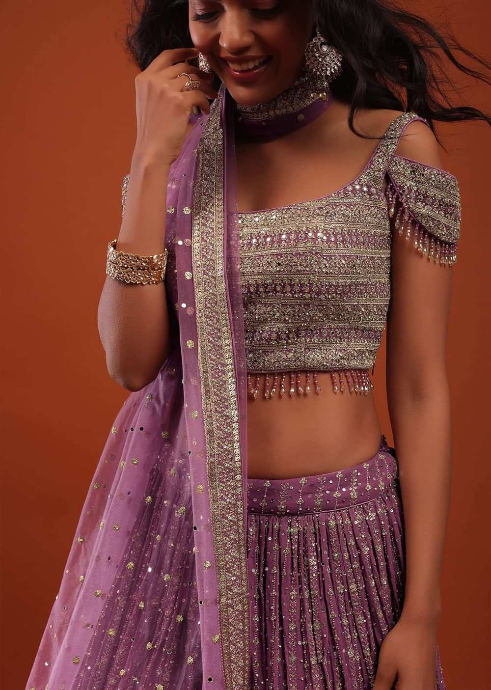 Striking Purple Embroidered Lehenga In Georgette