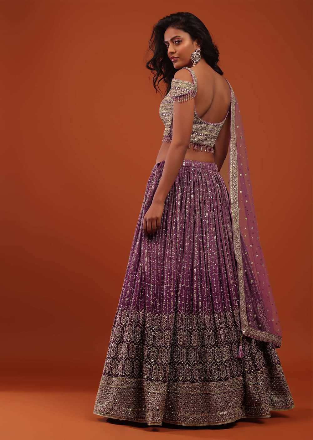 Striking Purple Embroidered Lehenga In Georgette