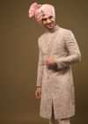 Tan Brown Silk Sherwani Set In Zari And Sequins Embroidery