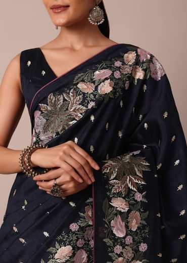 Stunning Blue Semi Tussar Silk Saree