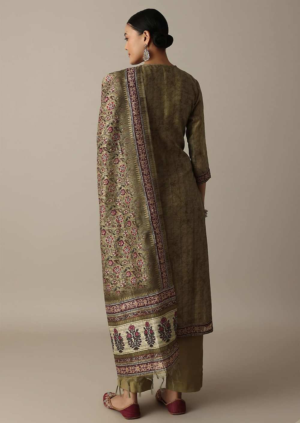 Stunning Brown Thread Work Kurti Pant Set