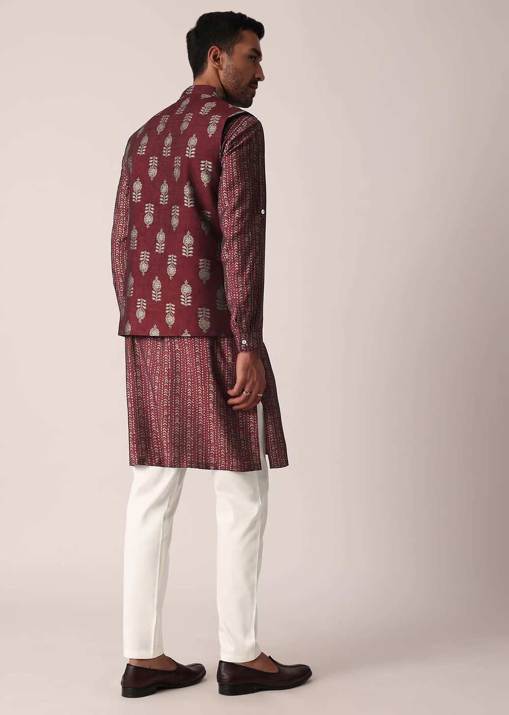 Stunning Red Festive Jacket Kurta Set For Men
