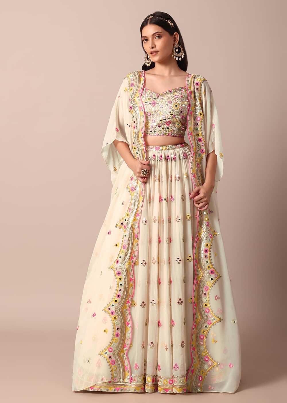 Stunning White Lehenga Set With Intricate Mirror Work Choli And Jacket