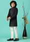 Stylish Black Festive Embroidered Kurta Set For Boys