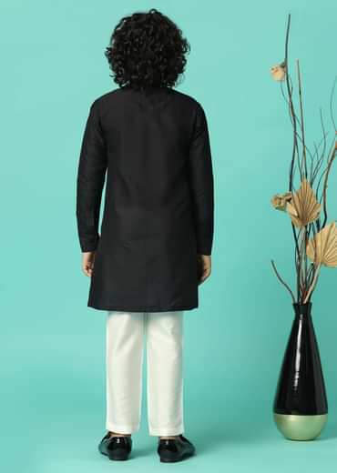 Stylish Black Festive Embroidered Kurta Set For Boys
