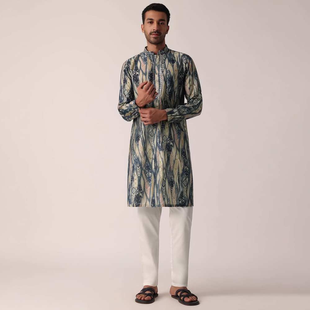Stylish Blue Cotton Kurta For Men