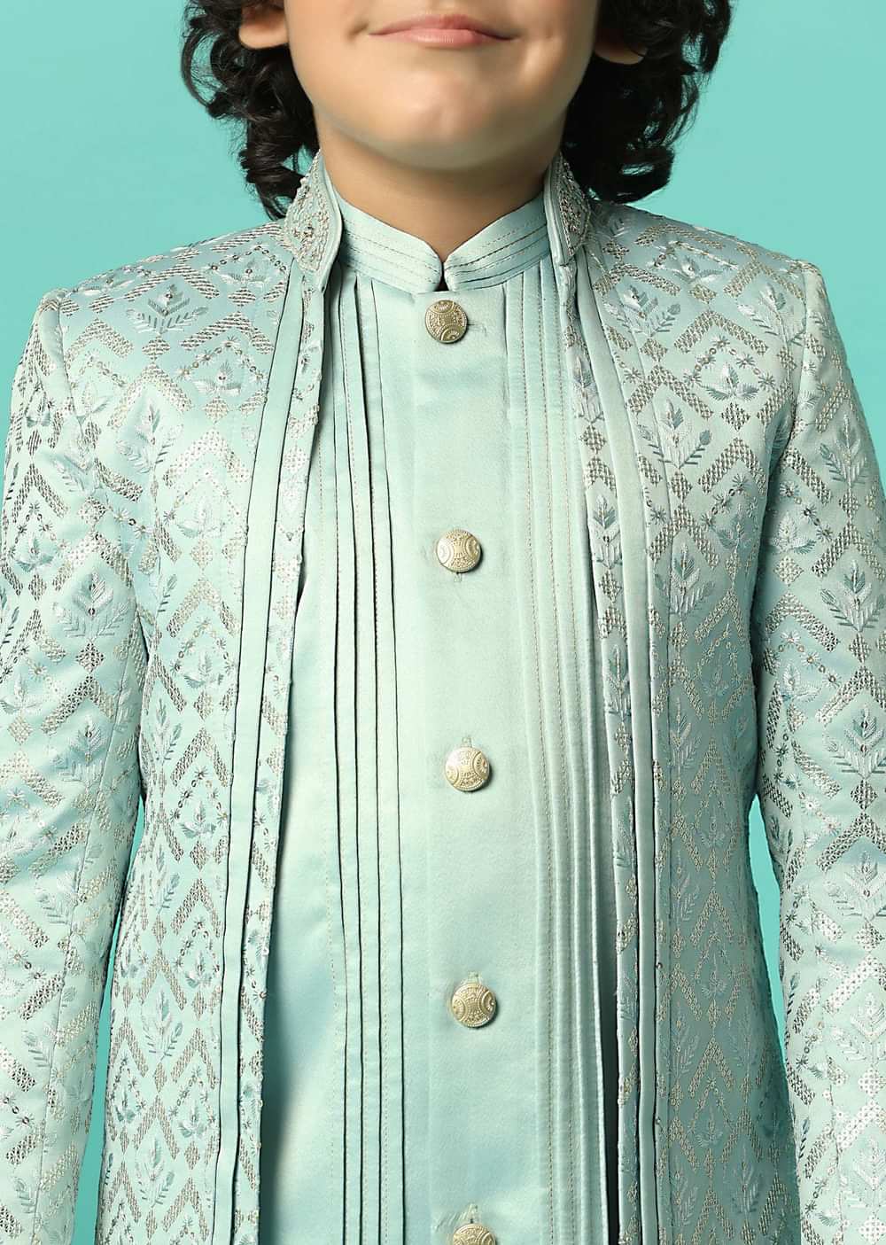 Stylish Grey Sherwani Set For Boys