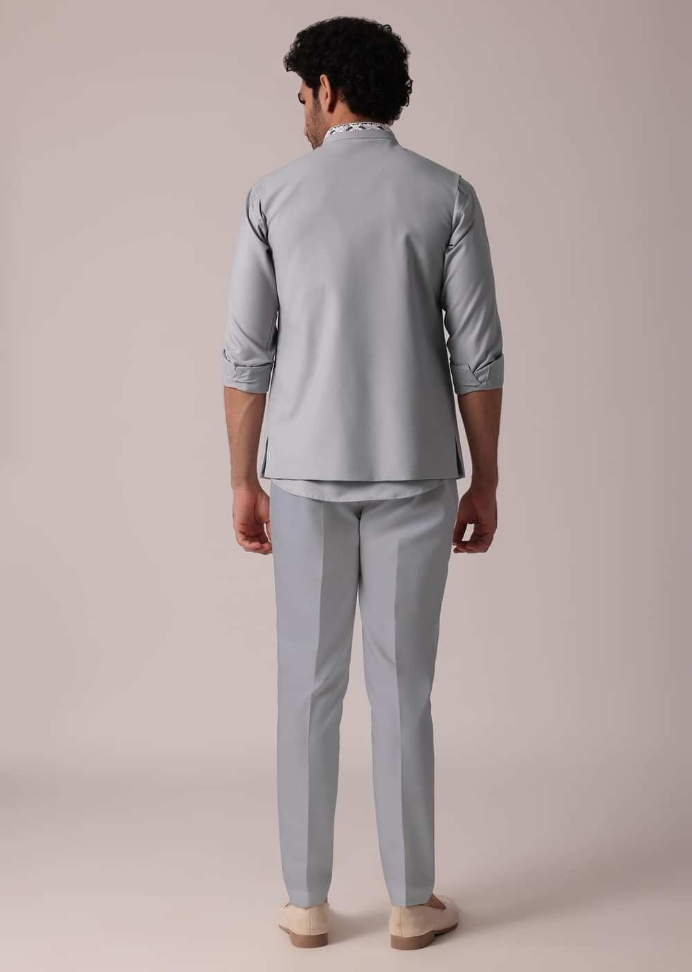Stylish Grey Short Kurta With Embroidered Matching Bandi