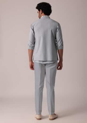 Stylish Grey Short Kurta With Embroidered Matching Bandi