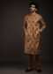 Sugar Brown Kurta Set In Raw Silk With Rust And Dark Blue Printed Floral Buttis