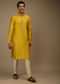Sulphur Yellow Kurta Set In Silk With Resham And Mirror Abla Embroidered Yoke Design