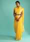Sun Yellow Saree In Linen With Silver Brocade Border And Striped Pallu Along With A Matching Unstitched Blouse
