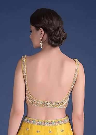 Sunset Yellow Blouse With Heavy Embossed Embroidery In Floral Butti Design