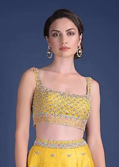 Buy Sunset Yellow Blouse With Heavy Embossed Embroidery In Floral