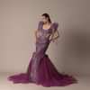 Deep Purple Organza Fishcut Gown With 3D Tassel Sleeves
