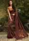 Tan Brown Saree In Dupion Silk With Printed Patch work At Pallav Online - Kalki Fashion