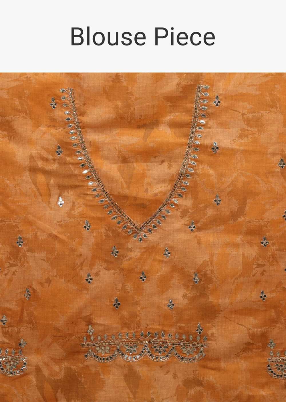 Tangerine Saree In Organza With Bandhani Buttis And Gotta Patti Embroidered Scallop Cut Border