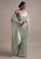 Tea Green Saree In Organza With Weaved Floral Jaal And Gotta Embroidered Border Online - Kalki Fashion
