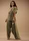 Tea Green Satin Peplum Top And Dhoti Pants With A Floral Print
