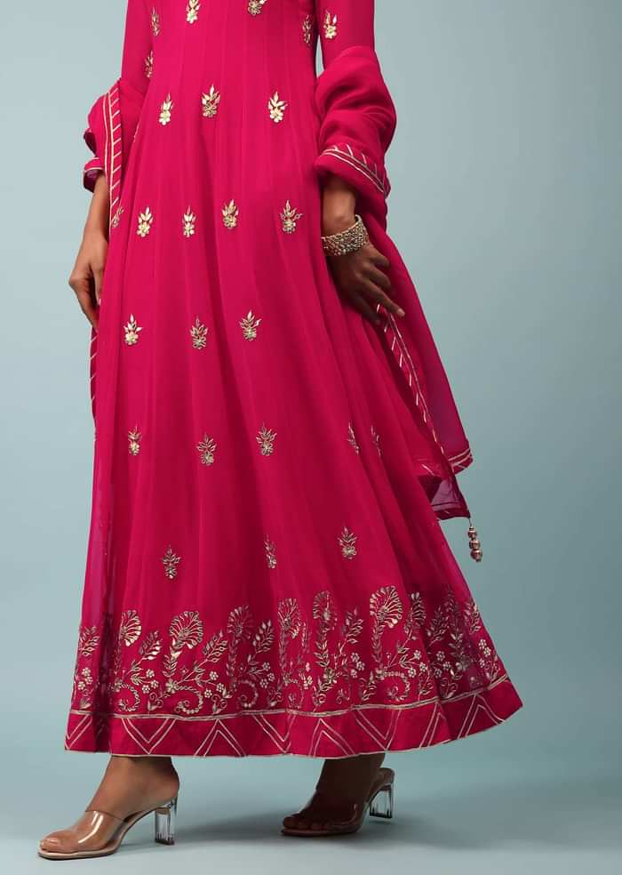 Teaberry Pink Embroidered Anarkali Suit In Georgette