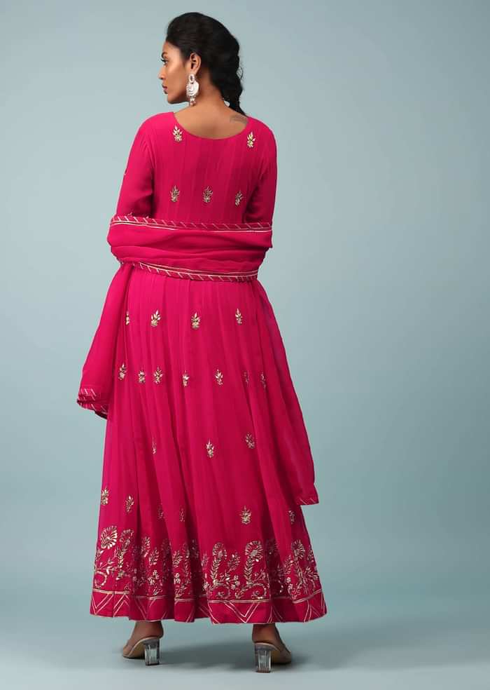 Teaberry Pink Embroidered Anarkali Suit In Georgette