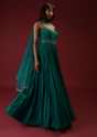 Teal Anarkali Suit In Georgette With Multi Colored Sequins Embroidered Floral Buttis And Cut Dana Embellished Waistline