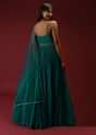 Teal Anarkali Suit In Georgette With Multi Colored Sequins Embroidered Floral Buttis And Cut Dana Embellished Waistline