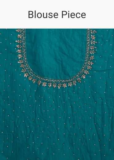 Teal Blue Crushed Tissue Stone Embellished Saree With Cutdana Scallop Border