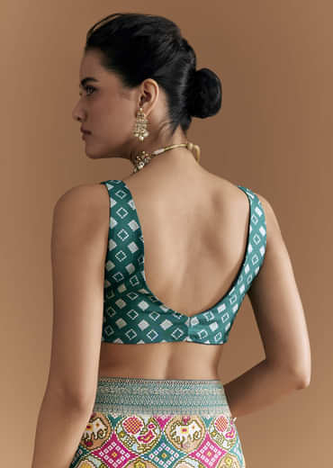 Teal Blue Dola Silk Saree With Bandhani And Zari Work