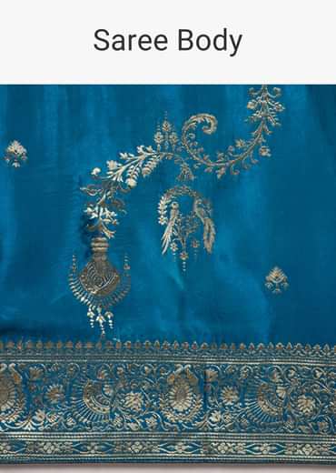 Teal Blue Satin Saree With Zari Woven Work