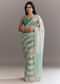 Teal Blue Shaded Organza Saree With Moti Stone Sequins Embroidery And Cutwork Scallop Border