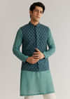 Teal Blue Silk Cutdana Sequins Kurta Jacket Set