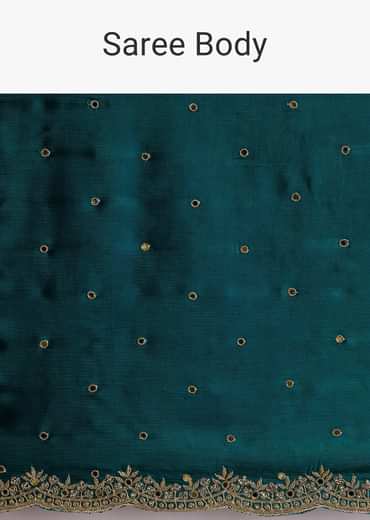Teal Green Chinon Saree With Cutdana And Sequins Scallop Border