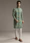 Teal Green Designer Kurta For Men With Ornamental Tree Motif Print