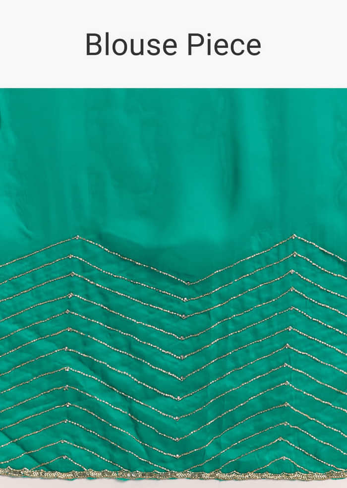 Teal Green Organza Saree With Cut Dana And Sequin Detailing