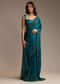 Teal Green Satin Chinon Saree with Floral Embroidery