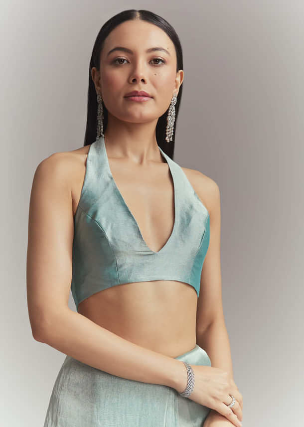 Teal Green Tissue Embroidered Saree With Heavy Hand Embroidery Teal Green Tissue Embroidered Saree With Heavy Hand Embroidery