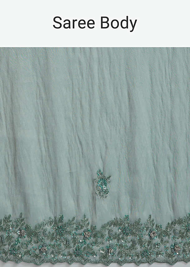 Teal Green Tissue Embroidered Saree With Heavy Hand Embroidery Teal Green Tissue Embroidered Saree With Heavy Hand Embroidery