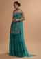 Teal Sharara Suit With Colorful Resham, Cut Dana And Moti Embroidered Spring Blossoms