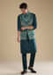 Teal Silk Jacket Kurta Set with Mirror Work
