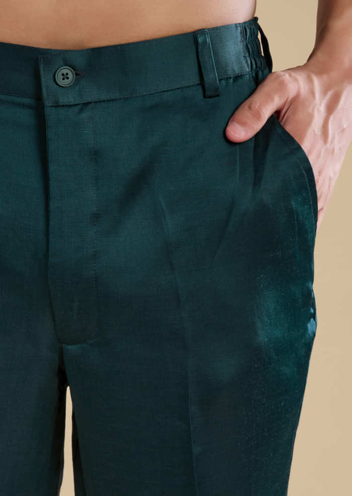 Teal Silk Jacket Kurta Set with Mirror Work