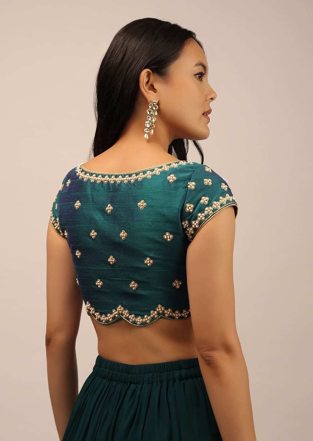Pink Blouse In Brocade Silk With Bandhani Print And Half Sleeves