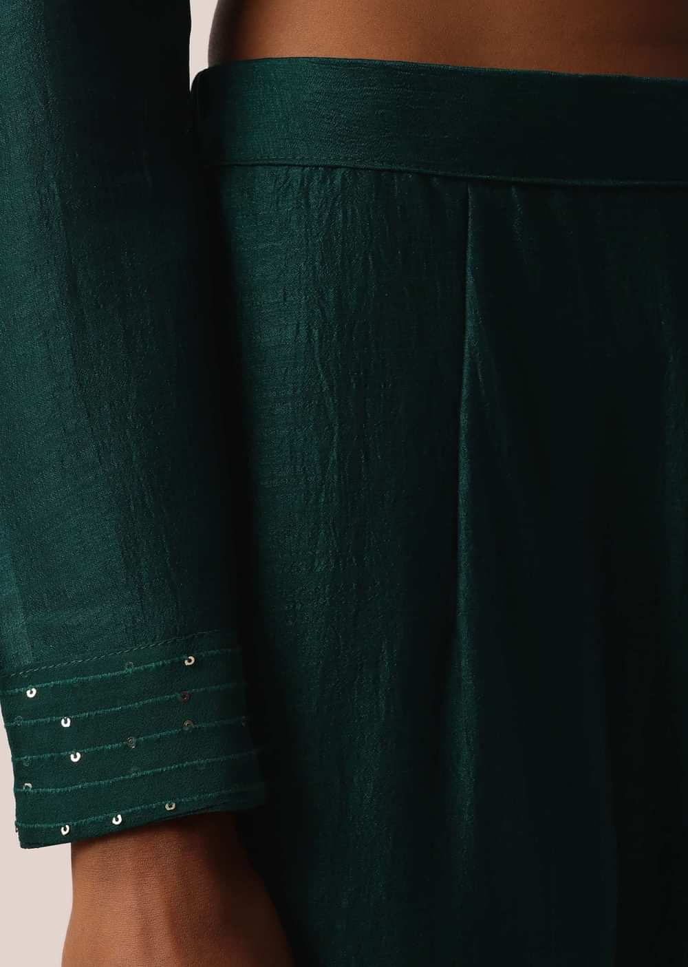 Teal Blue Asymmetric Kurta Set With Sequin Embellishments