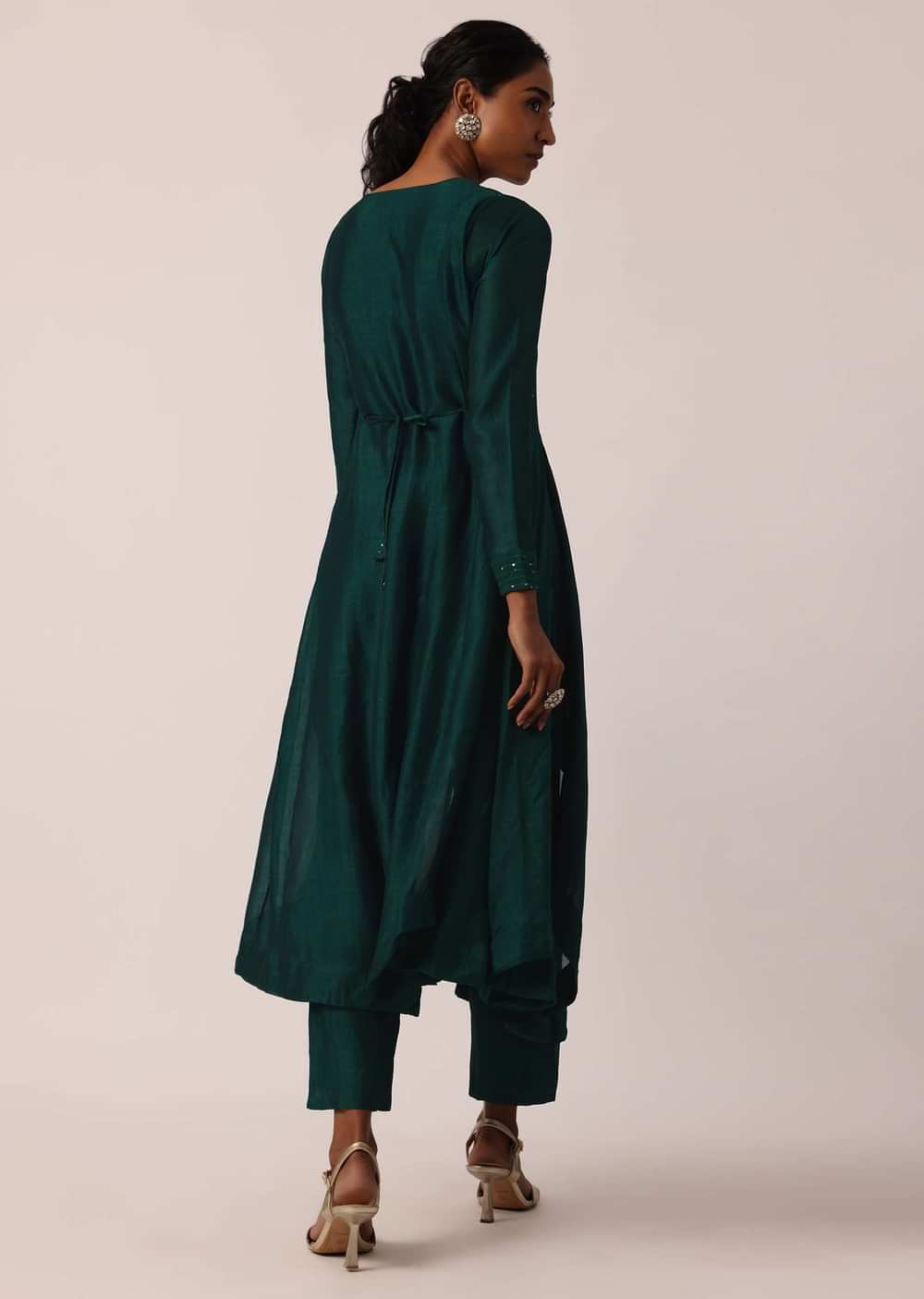 Teal Blue Asymmetric Kurta Set With Sequin Embellishments
