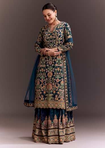 Teal Blue Embroidered Palazzo Set