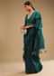 Teal Blue Saree In Georgette With Ruffle Frill And A Chunky Embroidered Belt