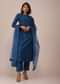 Teal Blue Suit Set With Tassel-Adorned Dupatta In Russian Art Silk