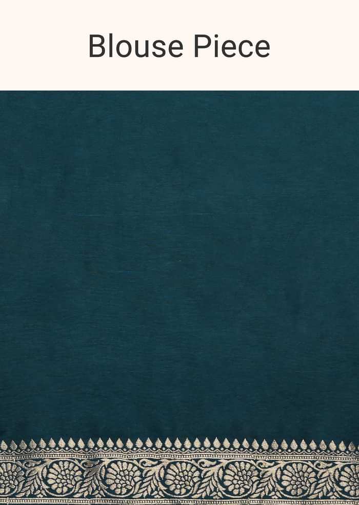 Teal Dola Silk Saree With Woven Zari Pallu And Unstitched Blouse Piece